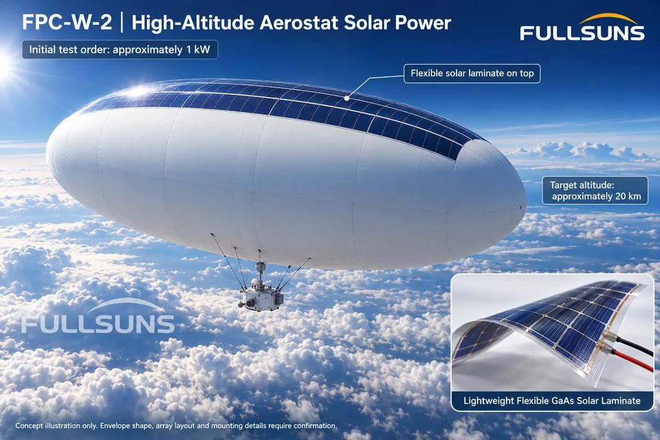 FULLSUNS FPC-W-2 high-altitude aerostat concept with a flexible GaAs solar laminate on top